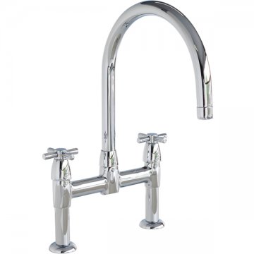 Io two hole bench mounted mixer with crossheads & round spout