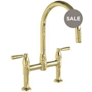 Io 2 hole bench mounted sink mixer with round spout & metal lever taps