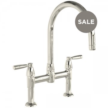 Io 2 hole bench mounted sink mixer with round spout & metal lever taps