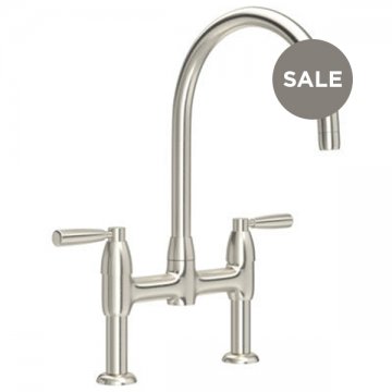 Io 2 hole bench mounted sink mixer with round spout & metal lever taps