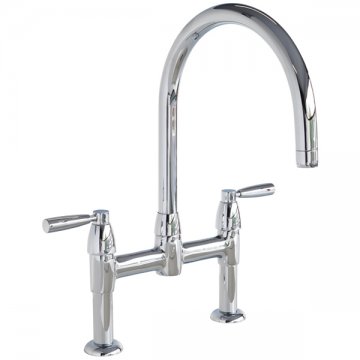 Io two hole bench mounted mixer with metal levers & round spout