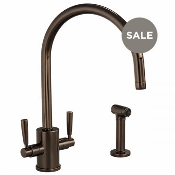 Orbiq 1 hole sink mixer with round spout, metal lever taps & spray rinse