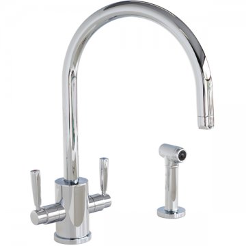 Orbiq 1 hole sink mixer with round spout, metal lever taps & spray rinse