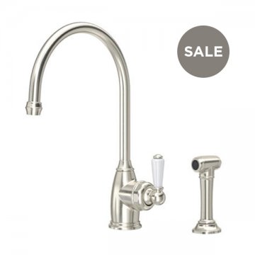 Parthian 1 hole sink mixer with single porcelain lever tap & spray rinse