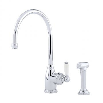 Parthian one hole sink mixer with single porcelain lever and spray rinse