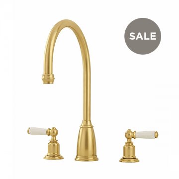 Athenian 3 hole sink mixer with porcelain lever taps