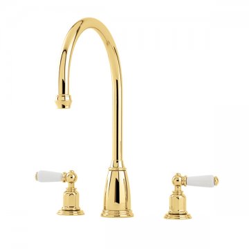 Athenian 3 hole sink mixer with porcelain lever taps