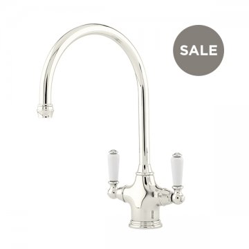 Phoenician 1 hole sink mixer with white porcelain lever taps