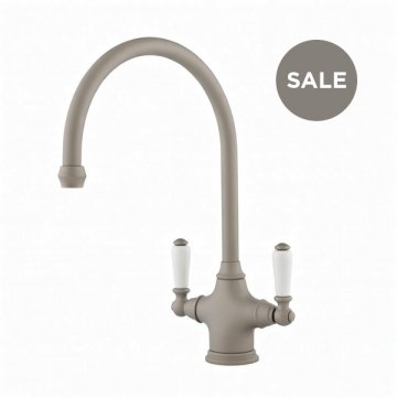 Phoenician 1 hole sink mixer with white porcelain lever taps