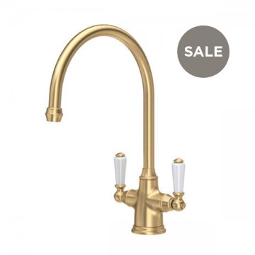 Phoenician 1 hole sink mixer with white porcelain lever taps