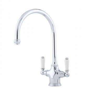 Phoenician 1 hole sink mixer with white porcelain lever taps