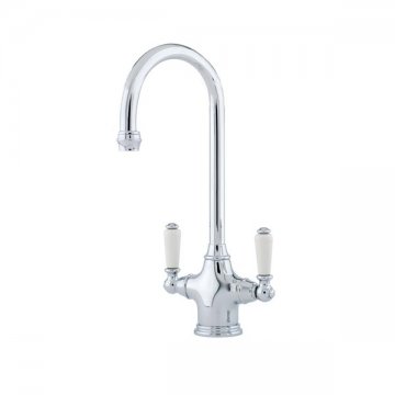 Phoenician 1 hole sink mixer with bar sink spout & white porcelain lever taps