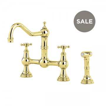 Provence country 2 hole sink mixer with crossheads & spray rinse