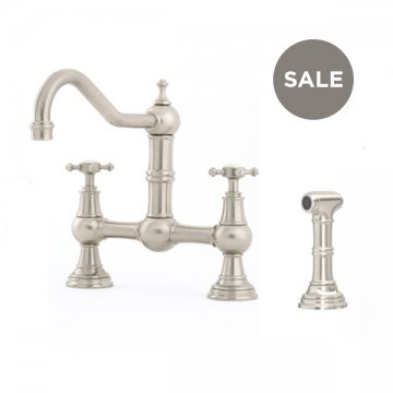 Provence country 2 hole sink mixer with crossheads & spray rinse