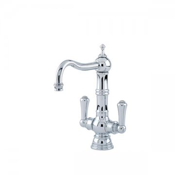 Picardie country one hole mixer with twin metal levers & bar sink spout