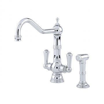 Picardie country 1 hole sink mixer with metal lever taps & spray rinse