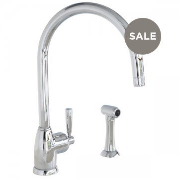 Mimas 1 hole sink mixer with round spout, single lever tap & spray rinse