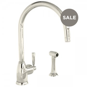 Mimas 1 hole sink mixer with round spout, single lever tap & spray rinse