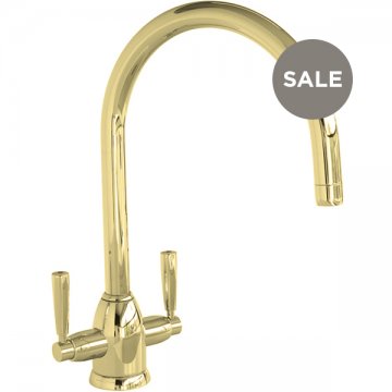 Oberon 1 hole sink mixer with round spout & metal lever taps