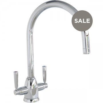 Oberon 1 hole sink mixer with round spout & metal lever taps