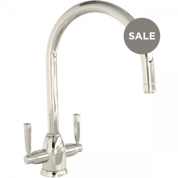 Oberon 1 hole sink mixer with round spout & metal lever taps