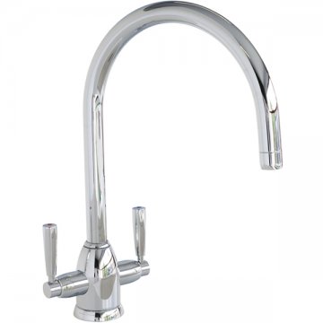 Oberon one hole sink mixer with twin metal levers and round spout