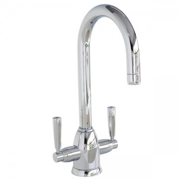 Oberon one hole sink mixer with twin metal levers and round bar sink spout