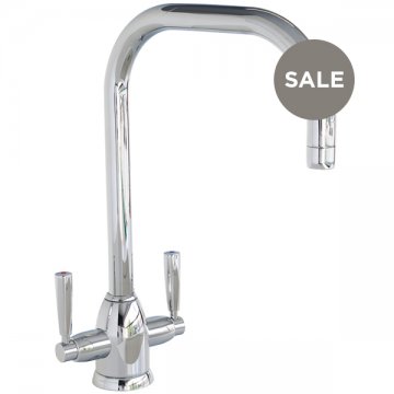 Oberon 1 hole sink mixer with square spout & metal lever taps