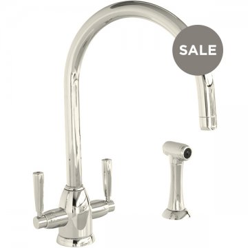 Oberon 1 hole sink mixer with round spout, lever taps & spray rinse