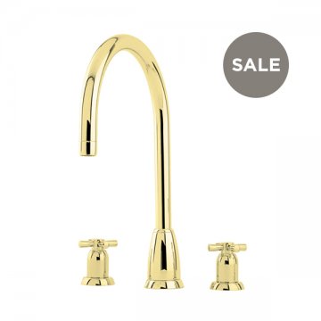Callisto 3 hole sink mixer with round spout & crosshead taps