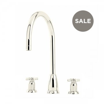 Callisto 3 hole sink mixer with round spout & crosshead taps