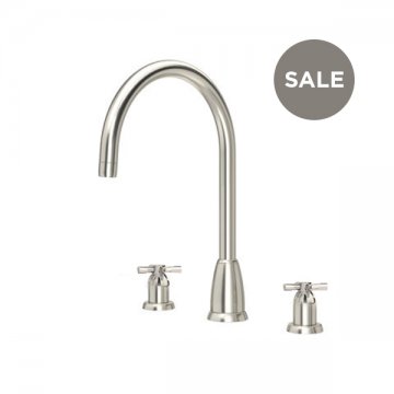 Callisto 3 hole sink mixer with round spout & crosshead taps