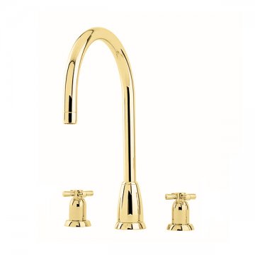 Callisto 3 hole sink mixer with round spout & crosshead taps