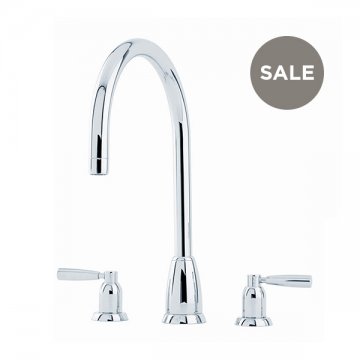 Callisto 3 hole sink mixer with round spout & metal lever taps