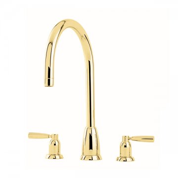 Callisto three hole sink mixer with metal levers and a round spout