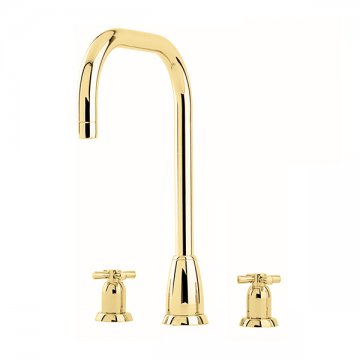 Callisto three hole sink mixer with crossheads and a square spout