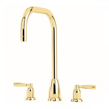 Callisto three hole sink mixer with metal levers and a square spout