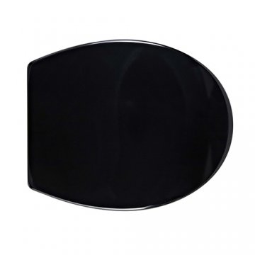 Black Duroplast toilet seat with soft-close hinges