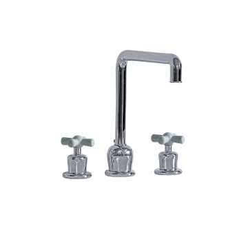 Rockwell 3 hole kitchen mixer with metal/coloured crosshead taps