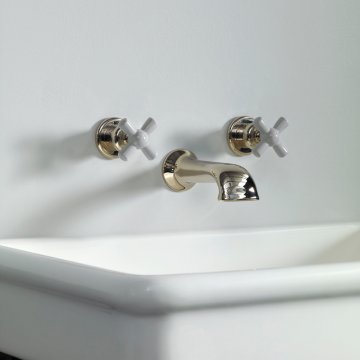 Rockwell wall-mounted basin mixer with 190mm cast spout & metal/coloured crosshead taps