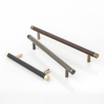 Thurloe solid brass cabinet handle with hand stitched leather 
