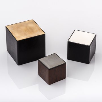 CUBE & LEATHER solid brass cabinet pull with hand stitched bridle leather 