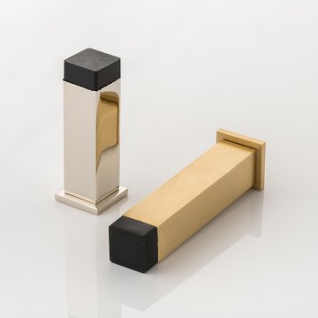 CUBE II solid brass wall mounted door stopper with decorative stepped plate 