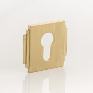 Solid brass euro cylinder profile square edge deco escutcheon