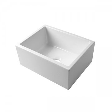 White fireclay butler sink. Approx. 610 x 460 x 250mm with waste and rack