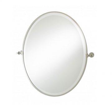 Oval tilting bathroom mirror with metal frame 760h x 620w (730w incl. brackets)