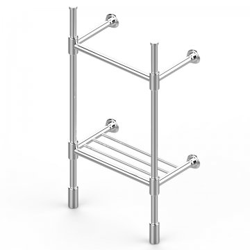 Art Deco 2 leg basin stand for 525mm Art Deco basin. Contemporary joints, tubular feet & shelf