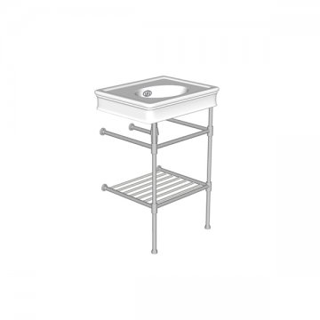 Lonsdale two leg basin stand for 550mm Lonsdale basin. Contemporary joints, stepped feet & shelf.