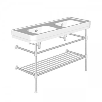 Soho two leg basin stand for 1300mm Soho basin. Contemporary joints, stepped feet & shelf.