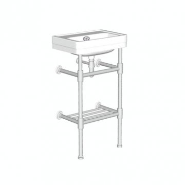 Soho two leg basin stand for 450mm Soho basin. Contemporary joints, stepped feet & shelf.
